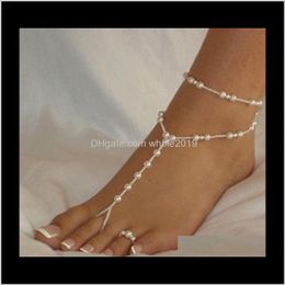 Drop levering 2021 Fashion Summer Sexy Sier Color Imitation Pearl Anklet For Women Bead Chain Enkle Bracelet Foot Sieraden Barefoot Sandaal Ank
