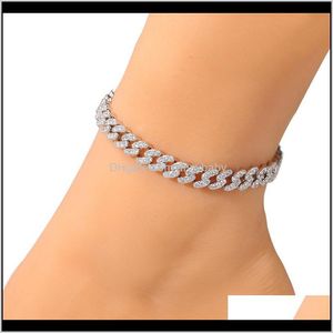 Bracelets de cheville mode femmes Bracelet glacé chaîne à maillons cubains Bracelets de cheville or Sier rose diamant Hip Hop cheville bijoux Zk2Y0