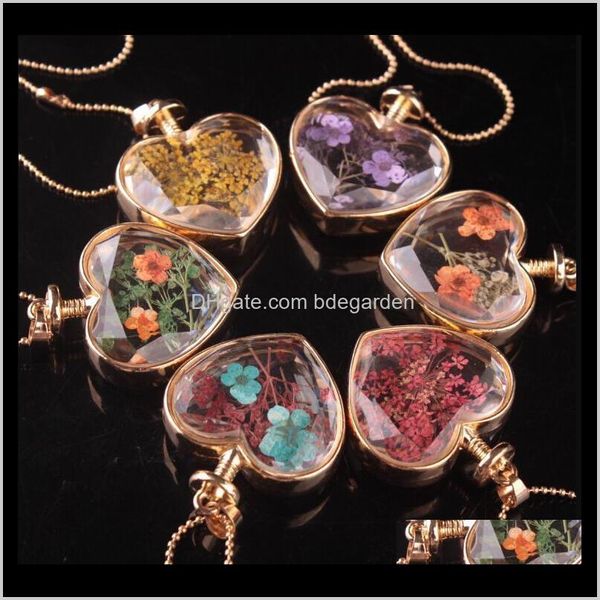 Murano Heart Shape Lampwork Aromaterapia Collares colgantes de joyas Flores secas por botella de vial colgantes whvm7