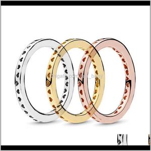 Livraison directe 2021 réel 925 Sterling Sier Signature coeurs de Logo pour la mode femmes bande anneaux de mariage bijoux de mariée 2Kxdw