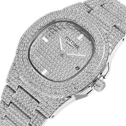 Drop Diamond Iced Out Horloge Mannen HIP HOP Quartz Gouden Heren Horloges Topmerk Luxe Stalen Mannelijke Klok Relogio Masculino 2103303t