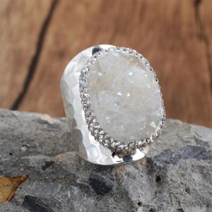 Drop Druzy Stone Ring Boho Rainbow Titanium Drusy Ring pour le mariage US European Jewelry Gems Band Rings Women174d