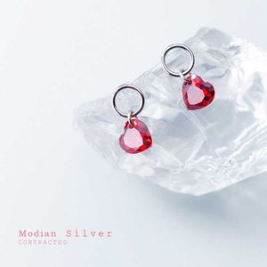 Drop Earrings for Women Charm Red Hearts Ruby Minimalist 925 Sterling Zilveren Cirkel Dangle Earring Koreaanse Mode-sieraden 210707