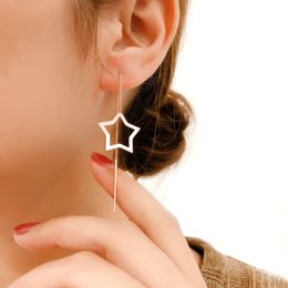 Boucles d'oreilles pendantes pour femmes, Style Simple, longue ligne, étoile, or Rose 14K, cadeau de noël, bijoux à la mode