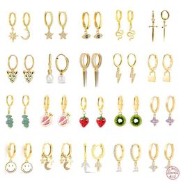 Boucles d'oreilles goutte de luxe Zircon étoile lune épée oeil serpent fruit pendentif boucle d'oreille pour les femmes 925 en argent Sterling Piercing Pendientes