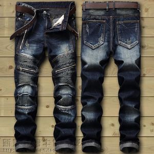 Drop Fashion Biker Jeans Mens Stretfred Stretch Ripped Hip Hop Slim Fit Hole Punk Denim Cotton Pantalon 240415
