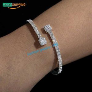 Drop Fine Women Sieraden 3 8 mm breedte 925 Sterling Silver VVS Baguette Moissanite Diamond beroemd merk Cuff Bangle218y