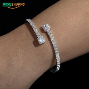 Bijoux fins pour femmes, 3 8mm de largeur, en argent Sterling 925, Baguette Vvs, diamant Moissanite, marque célèbre, bracelet de manchette 293B