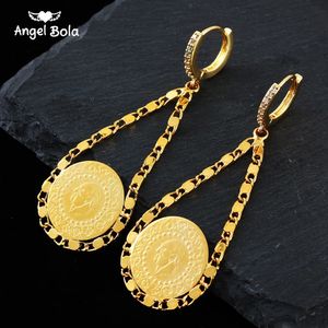 Drop Islam Musulmán Monedas antiguas Pendientes Gold Color Money Arab Sign Turkish Pendiendo Joyas del Medio Oriente 240412