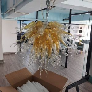 Drop Lighting Artures Lampen kroonluchter voor hoog plafond luxe hand geblazen Murano Italiaans glas kroonluchter 28 bij 20 inch Amber Clear Color Office Decor GG924