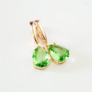 Drop Long Earring 585 Gold Color Office Style Groene kubieke zirkoon Fashion Women Dangg chandelier