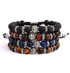 Drop men joelry perles de pierre naturelle un tiger œil tigre thaï argent charmes macrame bracelet perle brins9078695