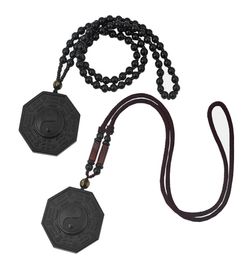 Drop Natural High Quality Black Obsidian Yin Yang Bagua Tai Chi Pendant Collier Chine