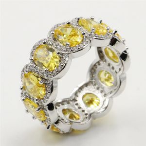 Gota nueva llegada joyería de lujo Plata de Ley 925 auténtica Topacio amarillo CZ diamante mujeres anillo de boda para Lovers'195z