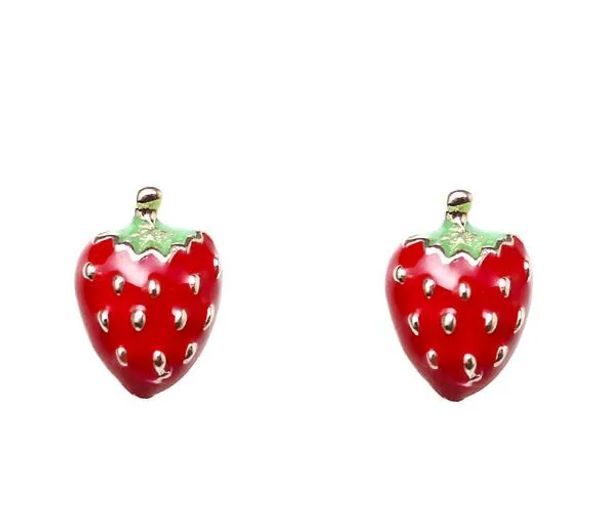 Pendientes con forma de gota de aceite de fresa roja para mujeres, niñas y niños, bonito regalo, pendiente con tuerca de fruta, joyería para niña LL