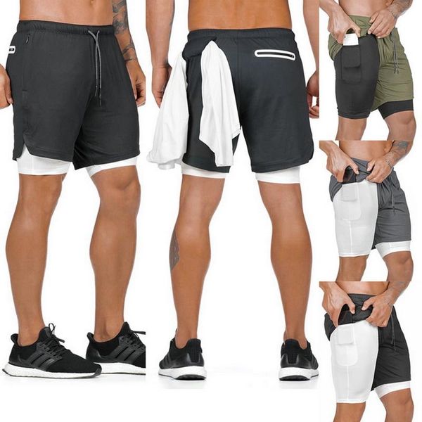 Pantalones caídos 2 en 1 para hombre, pantalones cortos para correr, bolsillos de seguridad, ocio, cremallera deportiva de secado rápido