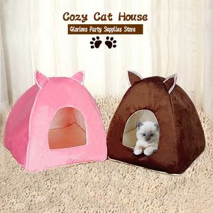 Drop Pet Bed Kitten Huis Warm Klein voor Katten Honden Nest Inklapbare Cave Slapen Pluche Mats Soft 210713
