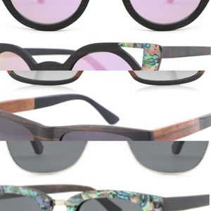 Lunettes de soleil polarisées en coquille d'ormeau pour femmes, monture carrée, jante en placage de bois, lunettes de soleil personnalisées en bois J1211245f