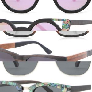 Lunettes de soleil polarisées en coquille d'ormeau pour femmes, monture carrée, jante en placage de bois, lunettes de soleil en bois personnalisées J1211309T