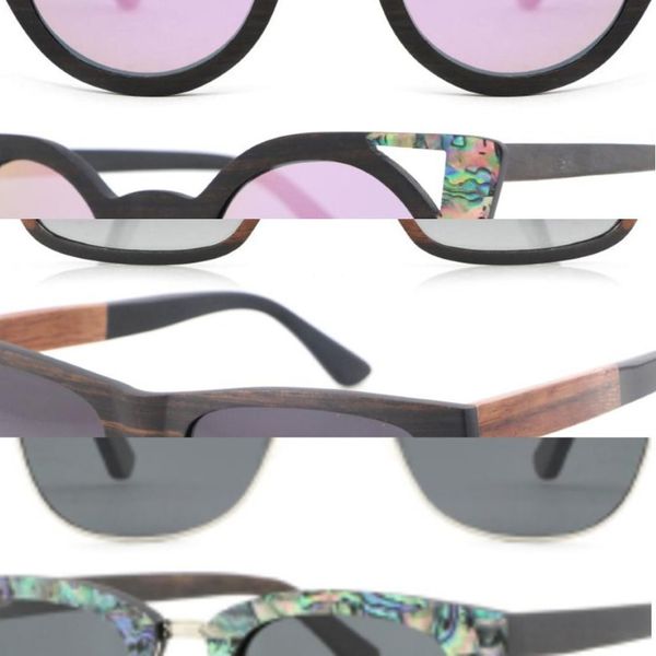 Gafas de sol polarizadas de concha de abulón para mujer, montura cuadrada, llanta, chapa de madera, gafas de sol de madera personalizadas J1211190I