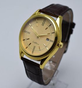 Drop rose goud 40 mm luxe kwarts lederen riem mannen ontwerper horloge auto date analoge ronde heren horloges op geschenken mannelijk w7459908