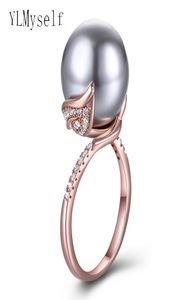 Drop Rose gouden witte ring met grote grijze parel sieraden Mooi blad sieraden jubileumcadeau voor moederringen2355061