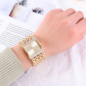 Gota de venta de relojes de pulsera cuadrados para mujer Reloj de diamantes de oro de acero inoxidable para mujer 210616