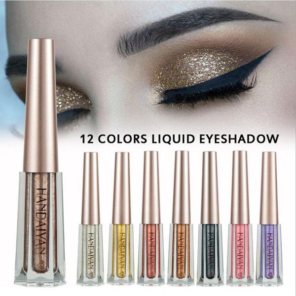 drop ship 12 pcs/lot HANDAIYAN 12 Couleurs Fard À Paupières Liquide Étanche Longue Durée Shimmer Shine métallique Ombre À Paupières Cosmétique Pour Les Yeux