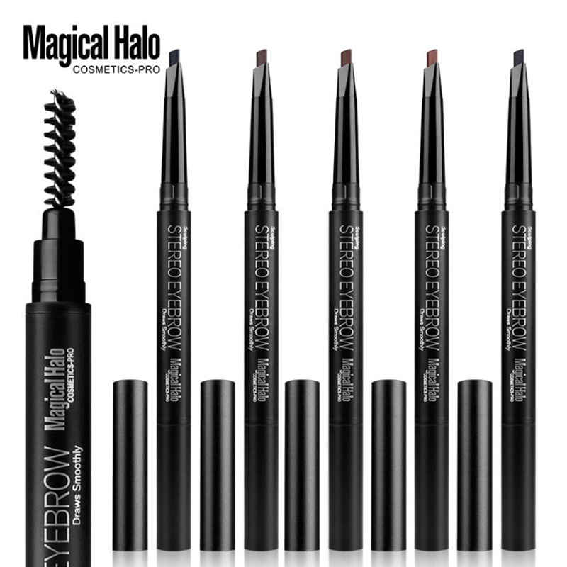 Drop Ship 12 stks / partij Magical Halo Double Head Professional Automatische Wenkbrauw Pencil Liner Eye Frost Pen met Borstel Make-up Tools