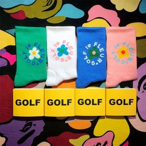 Livraison directe adulte mi-mollet équipage Golf fleur chaussettes encerclant autour des pieds haut 2021 nouvelle mode rue confort pied élastique coton X0710