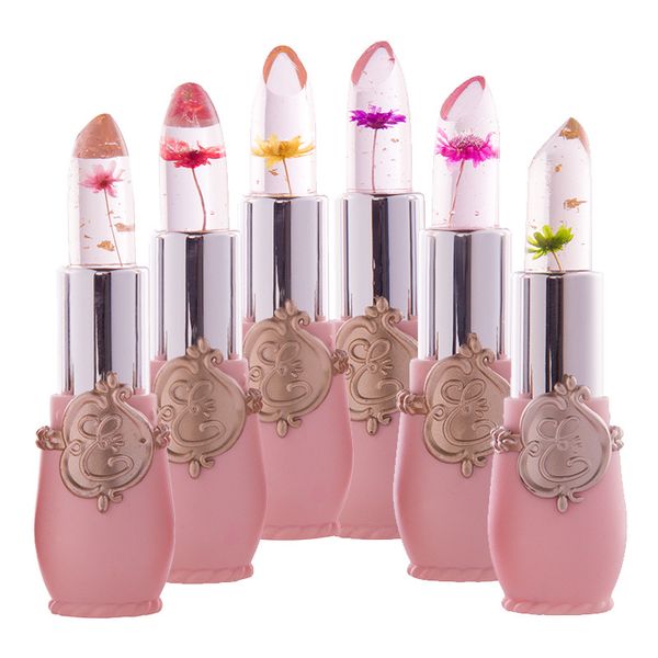 Drop Ship Flor Crema hidratante para labios Flores de jalea de larga duración Maquillaje Lápiz labial Temperatura cambiada Labios coloridos Blam Rosa Transparente al por mayor