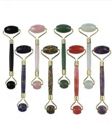 Drop Ship Natural Rose Quartz Crystal Healing Massage Wand Beauty Roule Roller Stone Masseur Doublehead Face Col Corps Rouleau Massager2538909