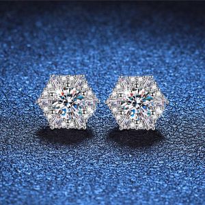 Drop Ship Top Sell Stud Earring Luxe sieraden 925 Sterling Silver Round Cut White Moissanite CZ Diamond Gemstones Party Vrouwen zeshoekige vorm bruiloft oorbel cadeau