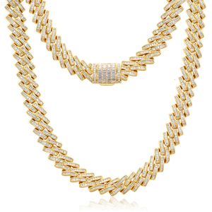 Drop Verzending 16mm Vergulde Puur Zilver Baguette Cz Steen Cubaanse Ketting Iced Out Non Aanslag Ketting