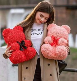Envío de la gota 40 cm lindo rosa flor osos de peluche osos de espuma boda decoraciones para el hogar cumpleaños regalo de San Valentín D amor oso muñecas T200103
