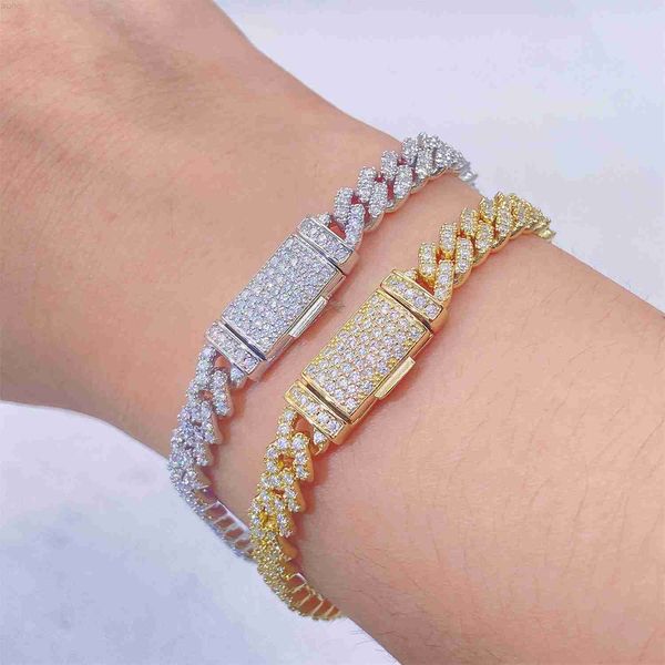 Drop Shipping 6mm Promotion Prix 925 Sterling Silver White Gold Plaqué 5a Zircon Stone Iced Out Hip Hop Cuban Link Bracelet