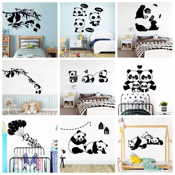 Livraison directe dessin animé Panda famille Stickers muraux Art Mural décor à la maison pour enfants chambres décoration décalcomanie autocollants créatifs