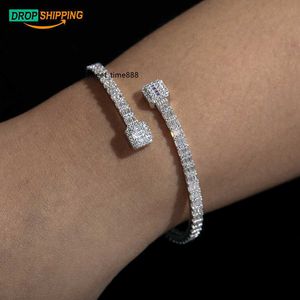 Drop Verzending Fijne Vrouwen Sieraden 3.8mm Breedte 925 Sterling Zilver Vvs Baguette Moissanite Diamond Beroemde Merk Manchet Bangle