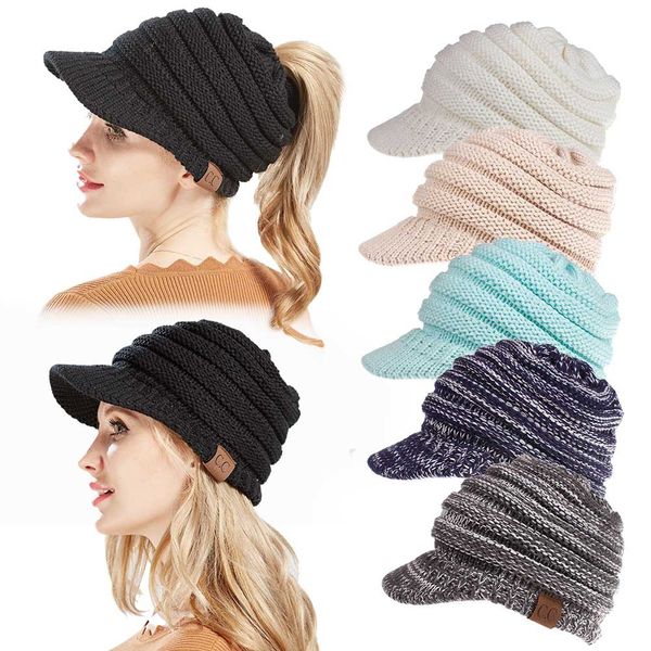 Drop Shipping Berretto da donna lavorato a maglia Skully Trendy Warm Chunky Soft Stretch Cable Knit Slouchy Cappelli invernali Berretto da sci