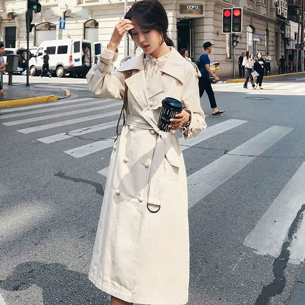 Livraison directe style coréen double boutonnage ceinturé femme trench manteaux longues ceintures lâches vêtements d'extérieur classiques femmes s6qu