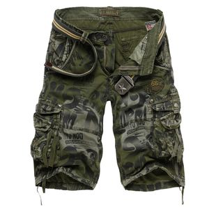 Shorts camuflados masculinos, shorts cargo do exército de verão, calças casuais soltas de treino, plus size 29-40, sem cinto