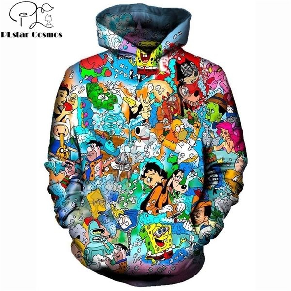 Drop Shipping New Fashion Sweat à capuche lapidé Toons Collage de dessin animé imprimé unisexe streetwear sweat-shirt à capuche veste LJ200918