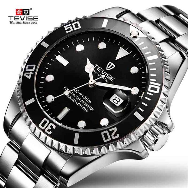 Envío de la gota Tevise Top Brand Men Mechanical Watch Automático Moda de lujo de acero inoxidable Reloj masculino Relogio Masculino 210329
