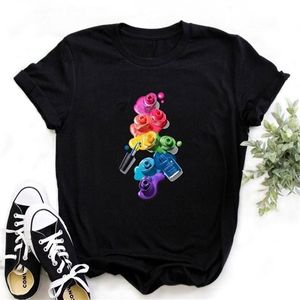 Drop Shipping Femmes T Graphique 3D Finger Nail Peinture Couleur Mode Mignon Imprimé Top Tshirt Femme Tee Shirt Dames Vêtements T-shirt X0628