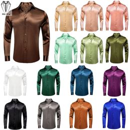 Chemises en soie pour hommes, manches longues, en Satin uni, surchemise de fête d'affaires de mariage, vente en gros, pour hommes d'affaires de mariage, 240229