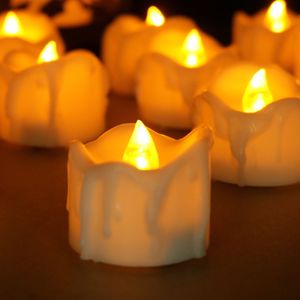 Velas sin llama con forma de gota, luz LED con forma de vela pequeña, velas de té con pilas que gotean para boda, decoración del hogar, fiesta de cumpleaños