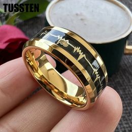 Drop Tusten 8mm Heart Love Ring Tungsten Band de mariage pour les hommes avec une incrustation de fibre de carbone noire Comfort Fit 240411