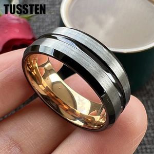 Drop Tussten Men Femmes 8 mm Two-Tone Tungsten Carbide Ring Matte Finition biseauté Band de mariage Groved Fith