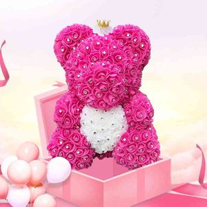 Drop Valentine's geschenken Diamond Teddy Rose Bears 40cm Kunstbloemberen voor meisjes Kerstcadeaus 210624