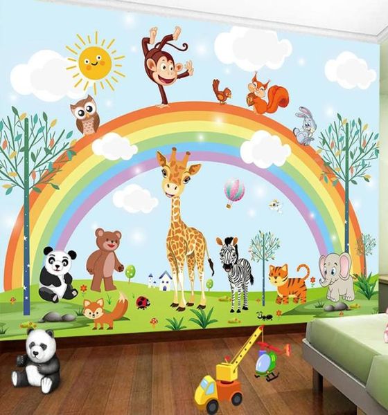 Dropship 3d pintado a mano caricatura arcoiris animal kindergarten sala de bebé vestuario de dormitorio fondos de pantalla de pared de la pared home9661247